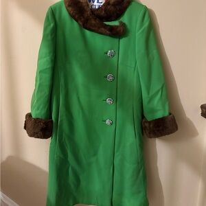 Vintage 1950 Benmor Bright Green And Fur Size Small Jacket